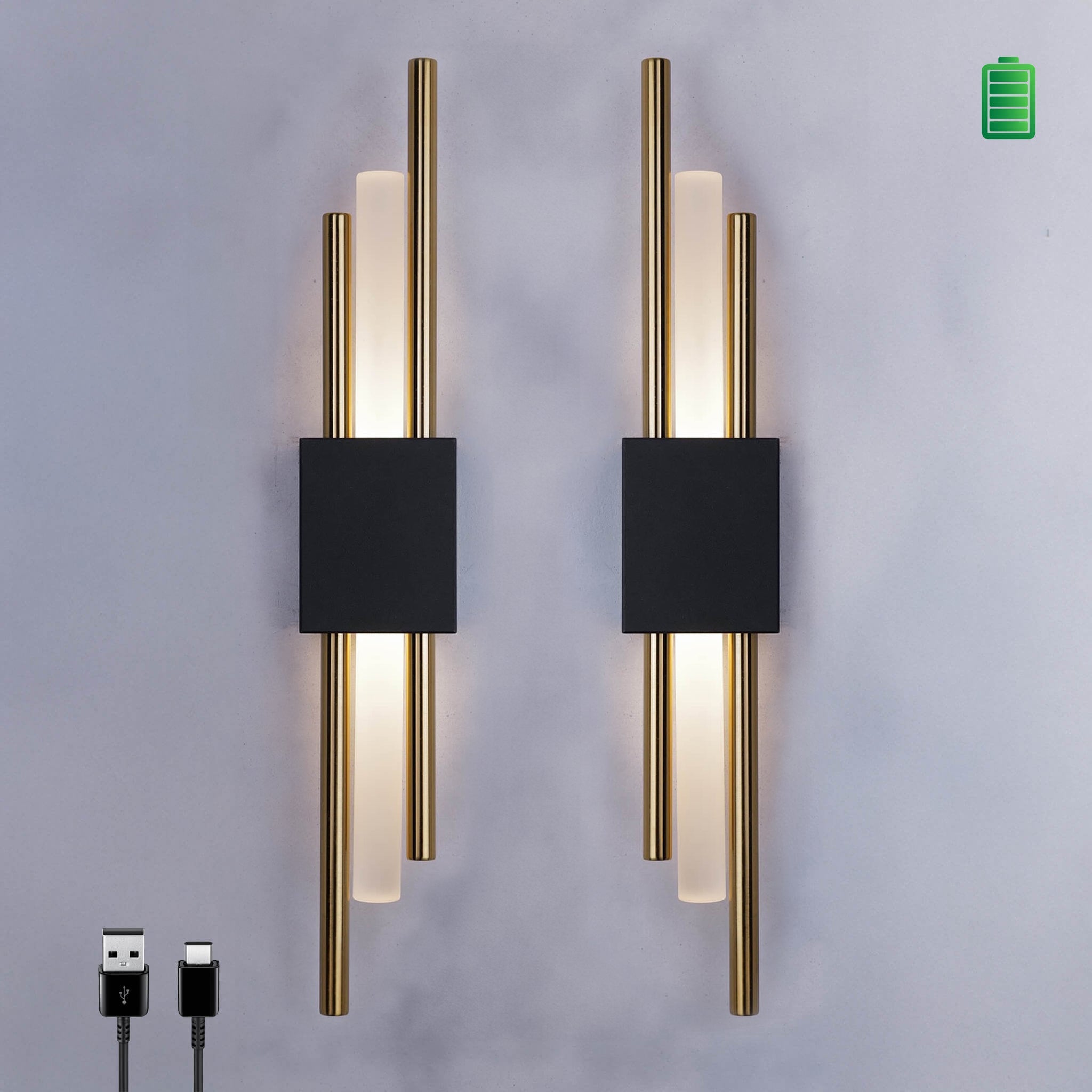 Glitch Wall Light • Black and Gold • Rechargeable Battery • 2 - Pack - 0 - Haus of Interiors